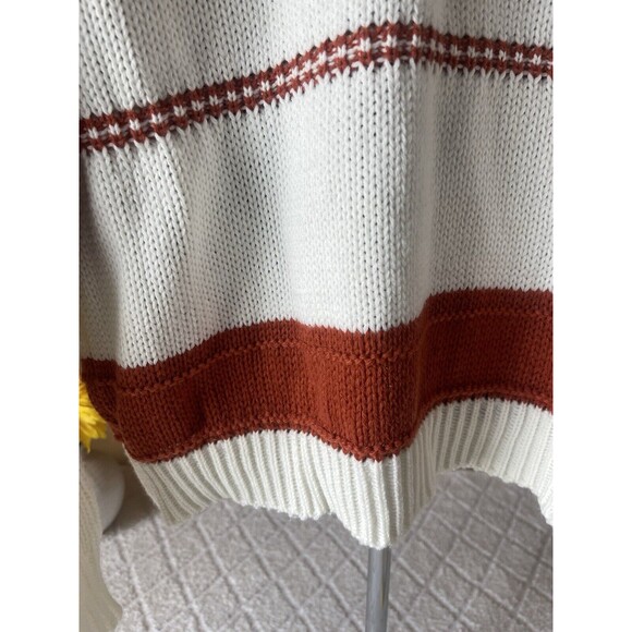 SHEIN Drop Shoulder Sweater Vneck Rust & White Striped Small - Picture 6 of 14